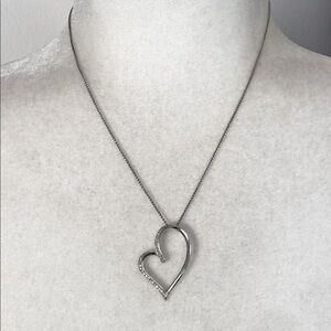 1/5 Carat Genuine Diamond Asymmetric Open Heart 925 Sterling Silver Necklace 18"